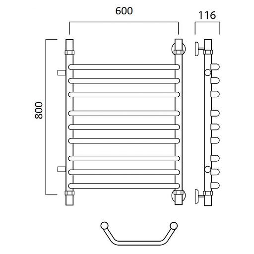 Полотенцесушитель водяной Роснерж Трапеция L108011 80x60 с боковым подключением 600 групповой фото 2