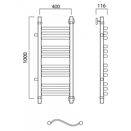 Полотенцесушитель водяной Роснерж Волна L101011 100x40 с боковым подключением 600 групповой фото 2