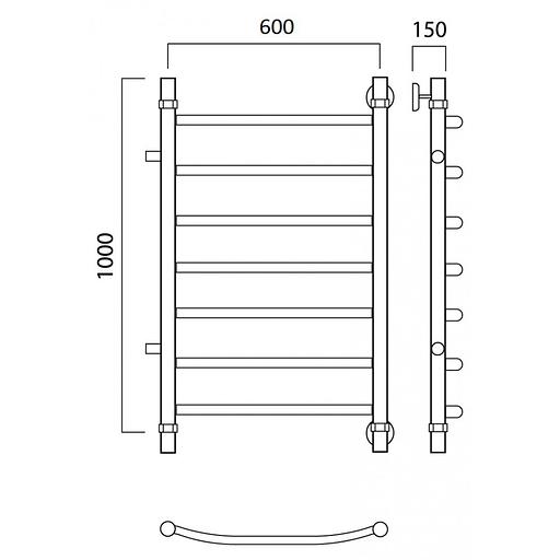 Полотенцесушитель водяной Роснерж Дуга L104001 100x60 с боковым подключением 600 фото 2