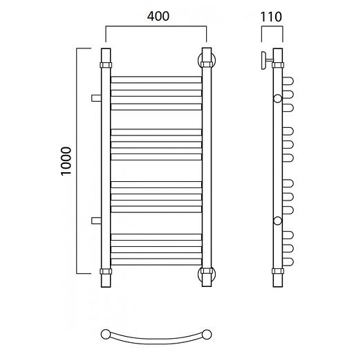 Полотенцесушитель водяной Роснерж Дуга L104011 100x40 с боковым подключением 600 групповой фото 2