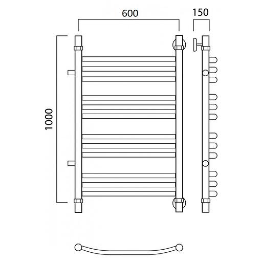 Полотенцесушитель водяной Роснерж Дуга L104011 100x60 с боковым подключением 600 групповой фото 2