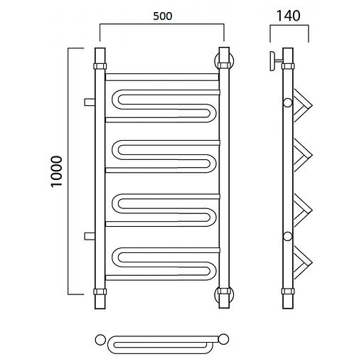 Полотенцесушитель водяной Роснерж Зиг-Заг L105001 100x50 с боковым подключением 600 фото 2