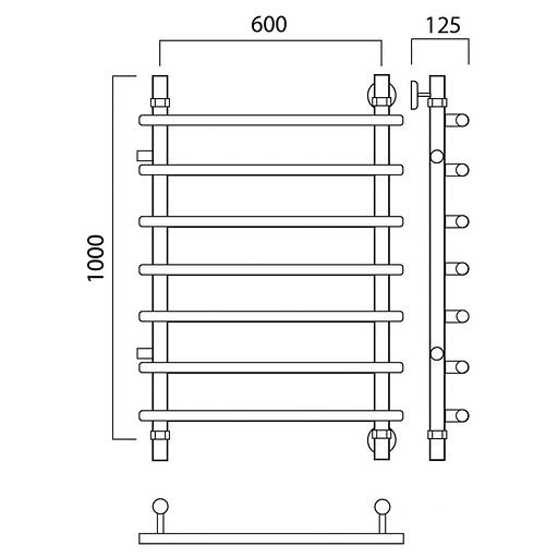 Полотенцесушитель водяной Роснерж Нео 1 L106001 100x60 с боковым подключением 600 фото 2