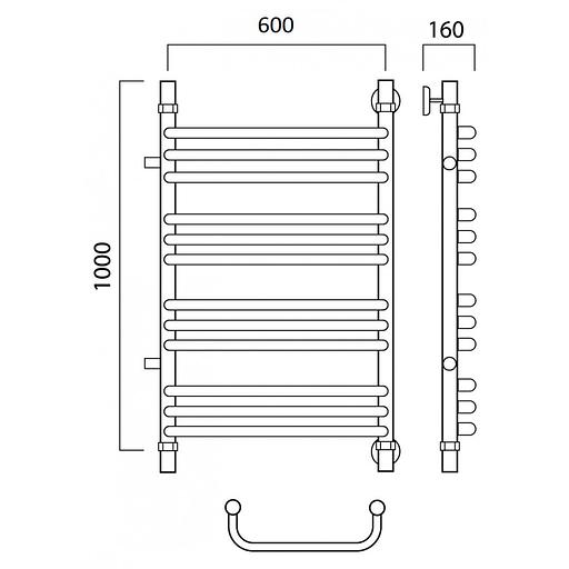 Полотенцесушитель водяной Роснерж Скоба L102011 100x60 с боковым подключением 600 групповой фото 2