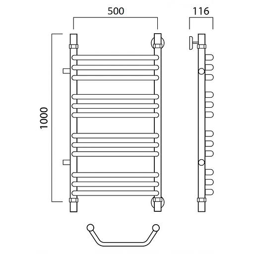 Полотенцесушитель водяной Роснерж Трапеция L108011 100x50 с боковым подключением 600 групповой фото 2