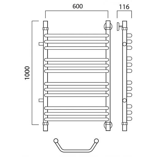 Полотенцесушитель водяной Роснерж Трапеция L108011 100x60 с боковым подключением 600 групповой фото 2