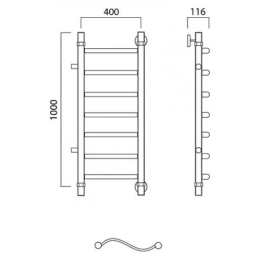Полотенцесушитель водяной Роснерж Волна L101001 100x40 с боковым подключением 700 фото 2