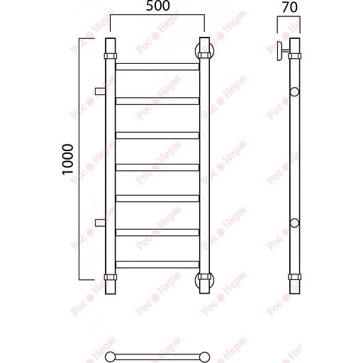 Полотенцесушитель водяной Роснерж Прямая L108001 100x50 с боковым подключением 800 фото 2