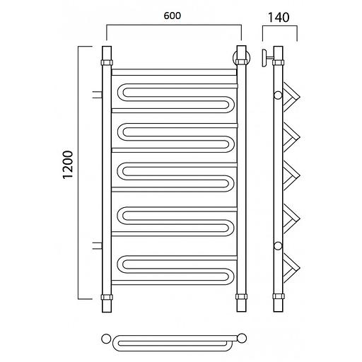 Полотенцесушитель водяной Роснерж Зиг-Заг L105001 120x60 с боковым подключением 700 фото 2