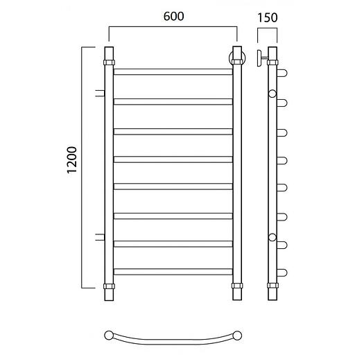 Полотенцесушитель водяной Роснерж Дуга L104001 120x60 с боковым подключением 800 фото 2