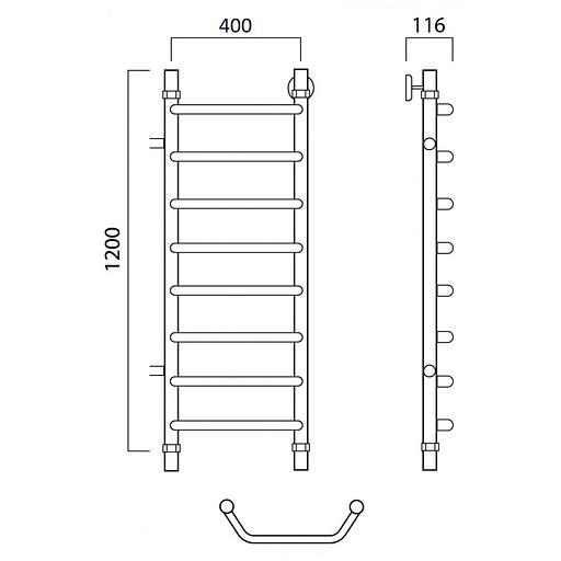 Полотенцесушитель водяной Роснерж Трапеция L108001 120x40 с боковым подключением 800 фото 2