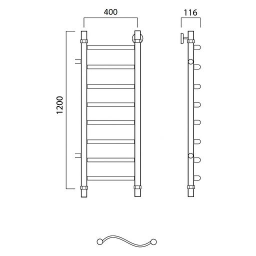 Полотенцесушитель водяной Роснерж Волна L101001 120x40 с боковым подключением 1000 фото 2