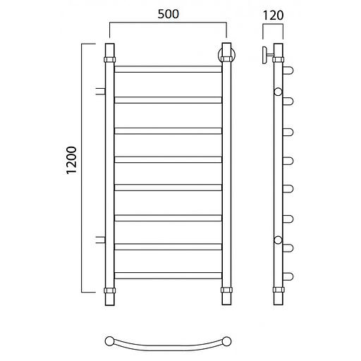 Полотенцесушитель водяной Роснерж Дуга L104001 120x50 с боковым подключением 1000 фото 2