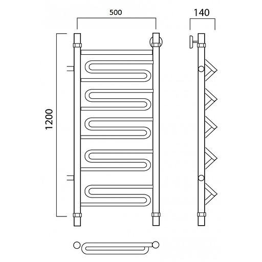 Полотенцесушитель водяной Роснерж Зиг-Заг L105001 120x50 с боковым подключением 1000 фото 2