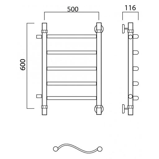 Полотенцесушитель водяной Роснерж Волна L101001 60x50 с боковым подключением 400 фото 2