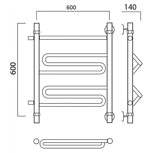 Полотенцесушитель водяной Роснерж Зиг-Заг L105001 60x60 с боковым подключением 400 фото 2