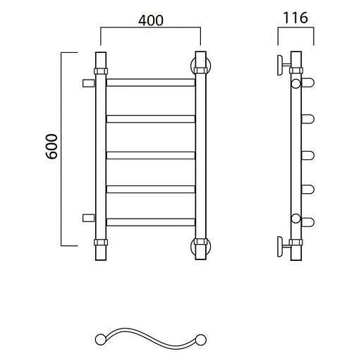 Полотенцесушитель водяной Роснерж Волна L101001 60x40 с боковым подключением 500 фото 2