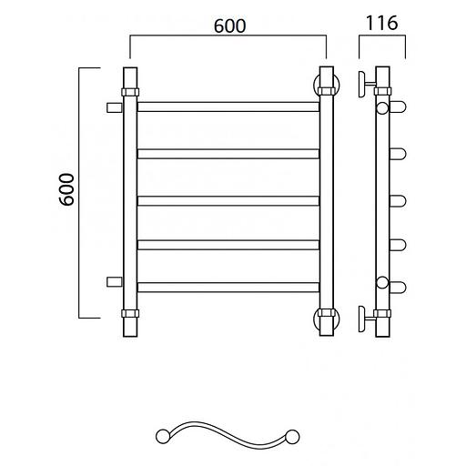 Полотенцесушитель водяной Роснерж Волна L101001 60x60 с боковым подключением 500 фото 2
