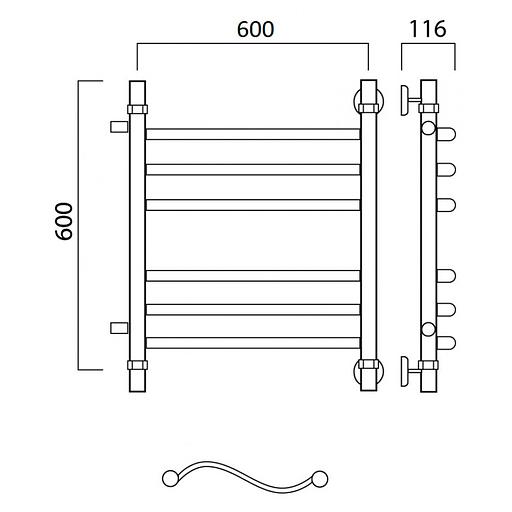 Полотенцесушитель водяной Роснерж Волна L101011 60x60 с боковым подключением 500 групповой фото 2