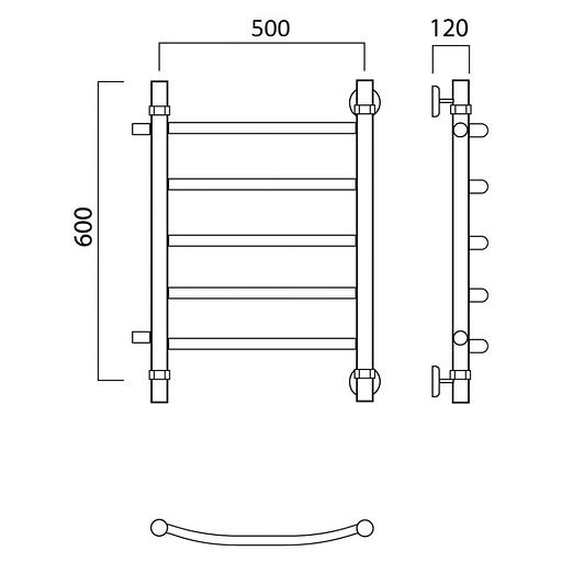 Полотенцесушитель водяной Роснерж Дуга L104001 60x50 с боковым подключением 500 фото 2