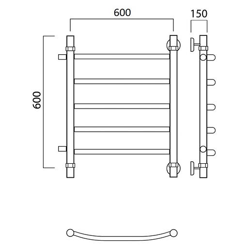 Полотенцесушитель водяной Роснерж Дуга L104001 60x60 с боковым подключением 500 фото 2