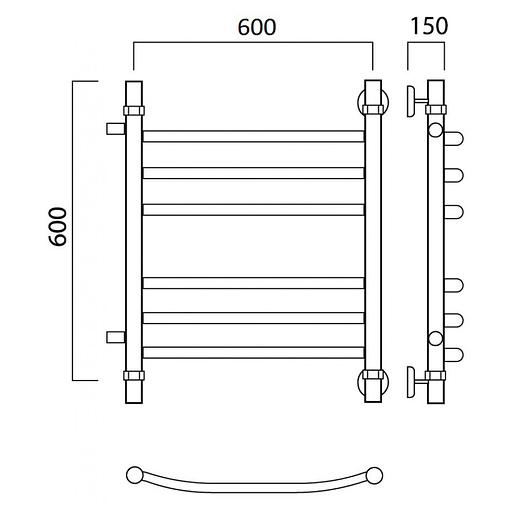 Полотенцесушитель водяной Роснерж Дуга L104011 60x60 с боковым подключением 500 групповой фото 2