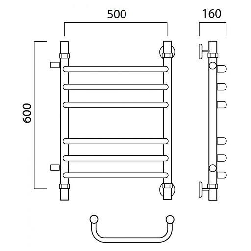 Полотенцесушитель водяной Роснерж Скоба L102011 60x50 с боковым подключением 500 групповой фото 2