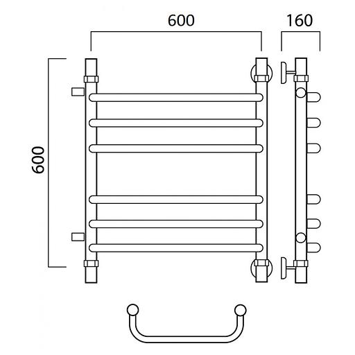 Полотенцесушитель водяной Роснерж Скоба L102011 60x60 с боковым подключением 500 групповой фото 2