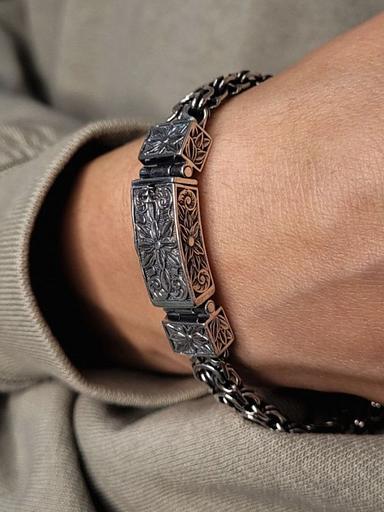 Оригинальный широкий мужской браслет серебро 925 фото 5