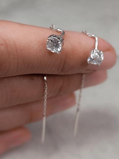 Серебряные серьги цепочки с фианитом 925 фото 3