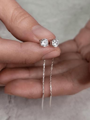 Серебряные серьги цепочки с фианитом 925 фото 4
