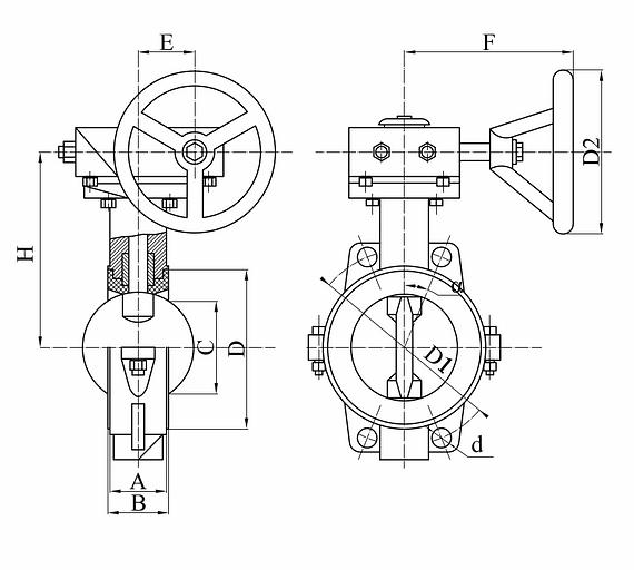 Затвор дисковый с ручным управлением редуктор DN 400 фото 2