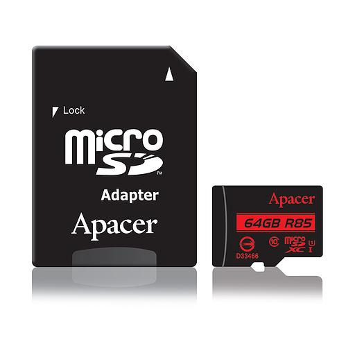 Карта памяти Apacer AP64GMCSX10U5-R MicroSDXC 64GB с адаптером SD фото 1