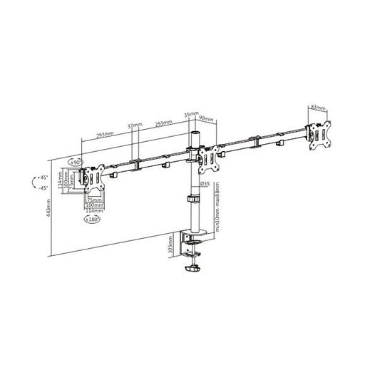 Настольный кронштейн Brateck LDT12-C034N для 3-х мониторов (13"-27") фото 3
