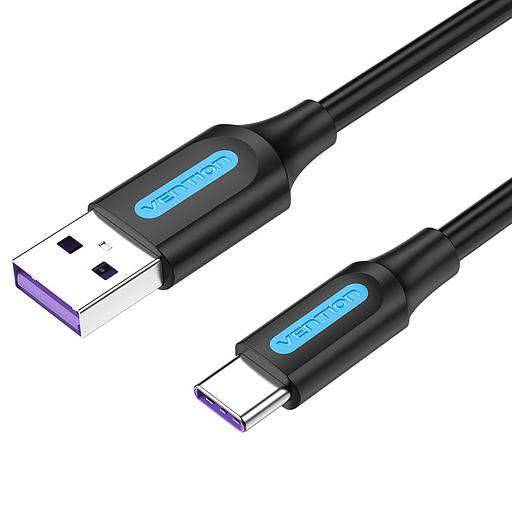 Кабель Vention USB 2.0 A Male to C Male 5A Cable 0.25м Black PVC type CORBC фото 1