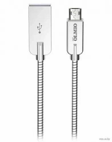 Кабель OLMIO STEELY USB 2.0 - microUSB 1.2м 2.1A серый фото 1