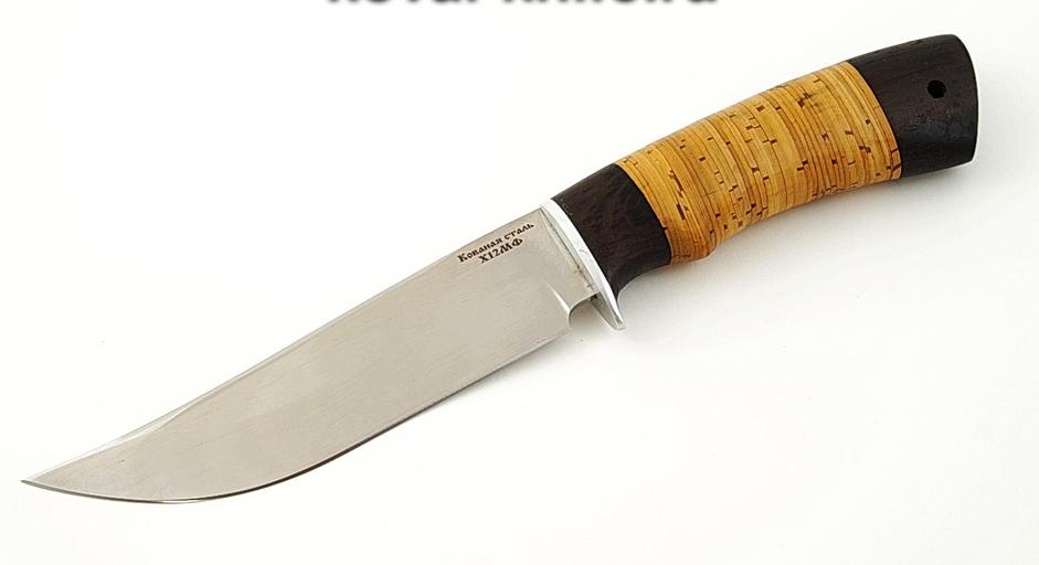 Нож Клыч из кованой стали с рукоятью из бересты и черного граба фото 1