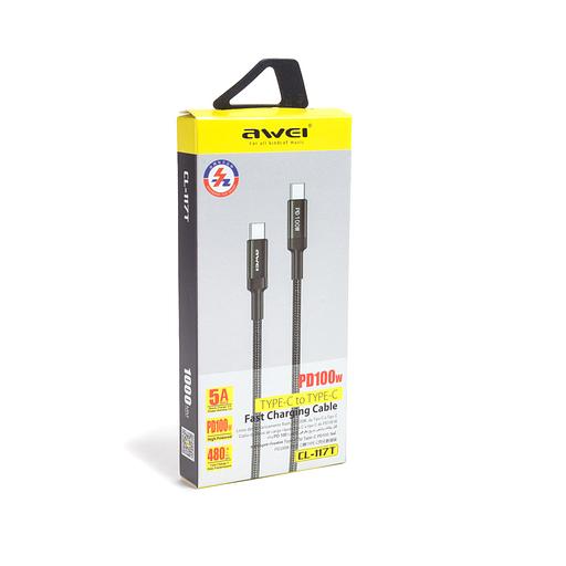 Интерфейсный кабель Awei Type-C to Type-C CL-117T 100W 5A 1m Чёрный фото 1