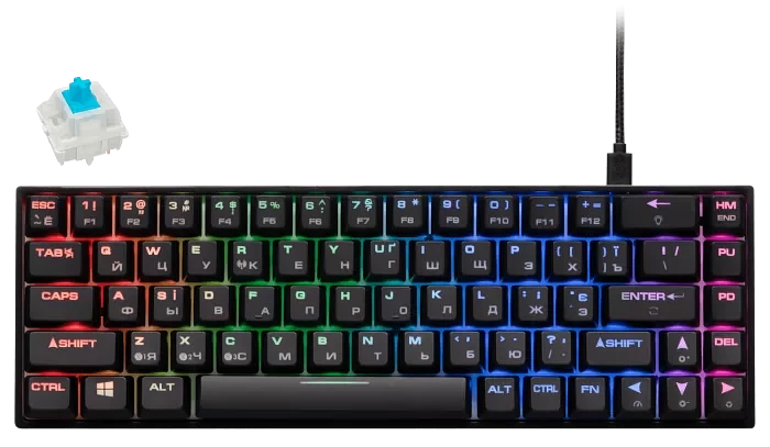Клавиатура игровая 2E GAMING KG380 RGB 68key Gateron Blue Switch BT/USB Black Ukr 2E-KG380UBK-BL фото 1