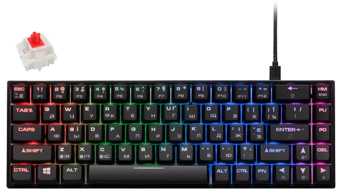 Клавиатура игровая 2E GAMING KG380 RGB 68key Gateron Red Switch BT/USB Black Ukr 2E-KG380UBK-RD фото 1
