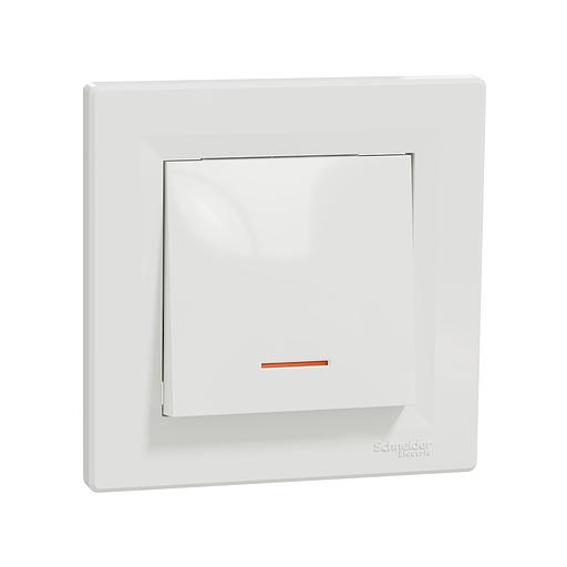 Выключатель одноклавишный SE EPH1400121 Asfora 10АХ в сборе с подсветкой белый фото 1