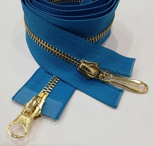 Молния металл №5 100см. 2зам. Золотой зуб Темно-голубой фото 1