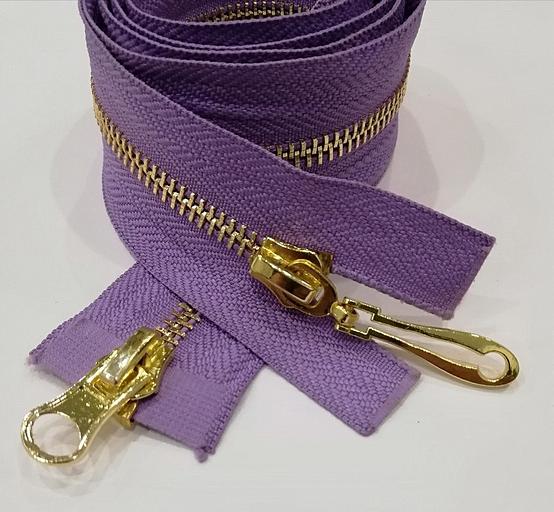 Молния металл №5 100см. 2зам. Золотой зуб Сиреневый фото 1