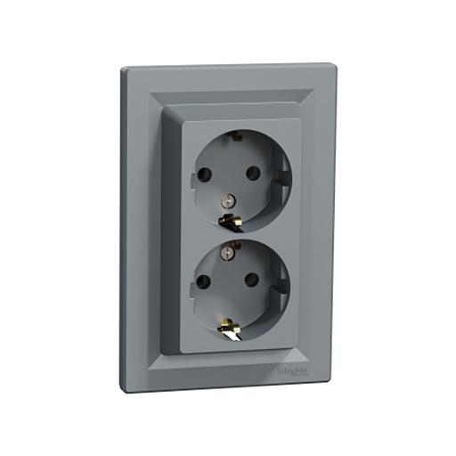 Розетка двойная SE EPH9900162 Asfora с заземлением в сборе винтовой сталь фото 1