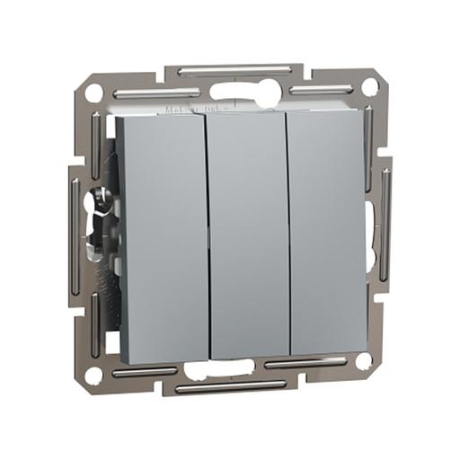 Выключатель трехклавишный SE EPH2100162 Asfora 10AX мех.винтовой сталь фото 1