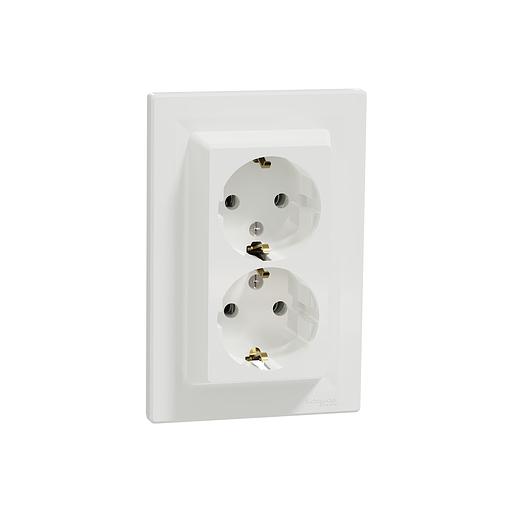 Розетка двойная SE EPH9900121 Asfora с заземлением в сборе вин.клеммы белая EPH9900121 фото 1