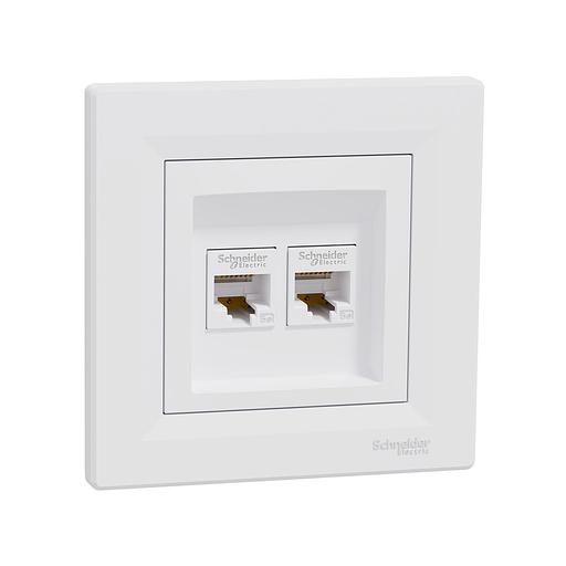 Розетка двойная компьютерная SE EPH4400121 Asfora RJ45 в сборе белый EPH4400121 фото 1