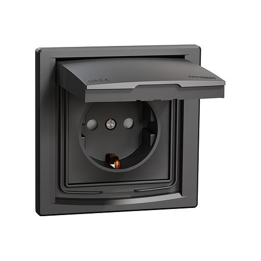 Розетка с заземлением SE EPH3100371 Asfora IP44 в сборе антрацит EPH3100371 фото 1