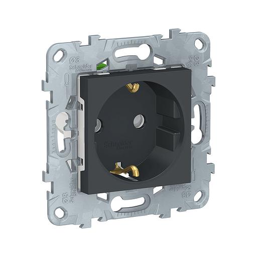 Розетка с заземлением SE NU505754 Unica New с/штор быстрозажимные клеммы антрацит NU505754 фото 1