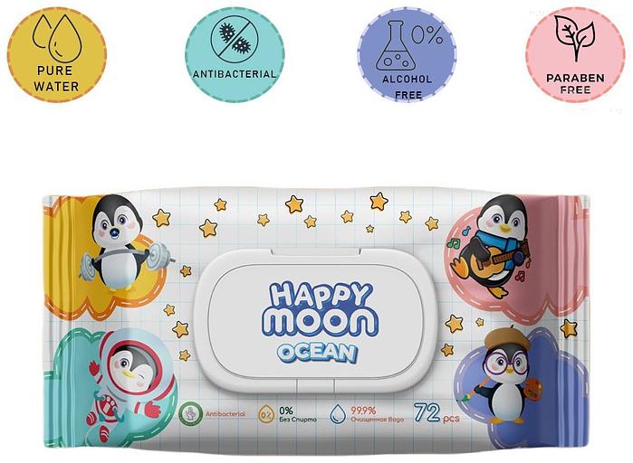 Салфетки влажные «Happy Moon Ocean» 72 шт фото 1